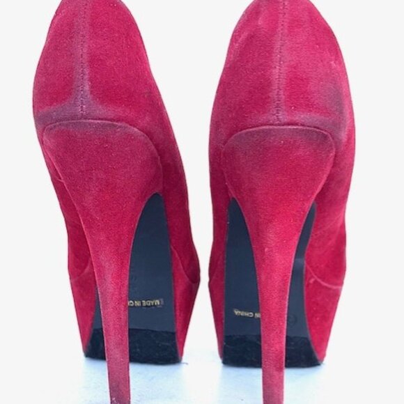 DOLLHOUSE 6 Inch Heels Size 5.5, Red Suede Platform Pumps - Picture 7 of 12